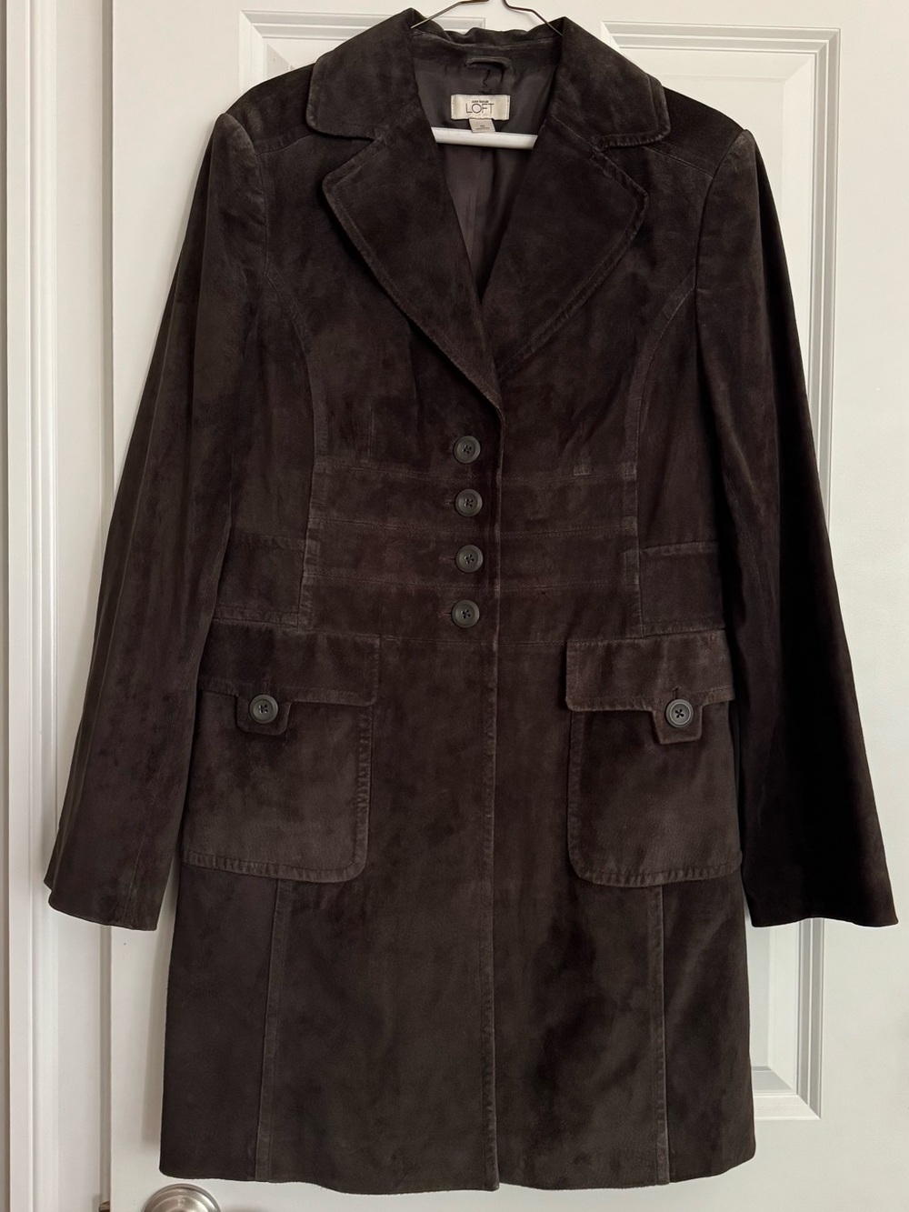 Ann Taylor Loft 100% Suede Black Trench Coat Women 10 Y2K Dark Academia Boho
